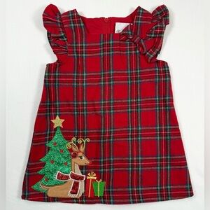 RARE EDITIONS Baby Girls' Tartan Plaid Christmas Tree Deer Applique Jumper 12M
